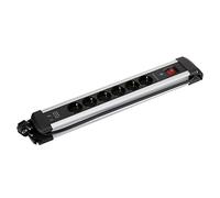 SIMON - Enchufe Múltiple Extrapower, Regleta de Enchufe Plano, Ladrón de Enchufes con Interruptor, 6 Tomas 16A 250V + 2 Enchufes USB A, Protección de Sobretensiones y Cable 1.5M, Aluminio y Negro
