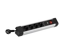SIMON - Enchufe Múltiple, Regleta de Enchufe Plano, Ladrón de Enchufes con Interruptor, 4 Tomas 16 A 250V + 3 Enchufes USB A, con Protección de Sobretensiones y Cable 1,5 M, Color Aluminio y Negro