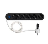 Simon Regleta plana 6 tomas – interruptor con luz, cable 1,4 m, clavija extraplana, blanco/negro
