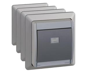 SIMON - Interruptor Conmutador Empotrable, Serie Simon 44 Aqua, 230V 10A, Interruptor Táctil de Pared, Apto para Exteriores, Fácil de Instalar, Incluye Caja, Tapa y Mecanismo, Color Gris