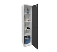 Simon Rack Armario Escobero Metálico con Llave para Garaje, 4 Estantes, 1 Puerta, 1800x400x400 mm, Blanco/Antracita - Simonlocker