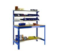 Simonrack Banco de trabajo taller BT1 – Capacidad 600 kg, 1445x1210x610 mm, Azul/Madera
