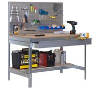 Simonrack Banco de trabajo taller BT2 – 600 kg, 1445x1210x610 mm, 1 cajón, Galvanizado/Madera