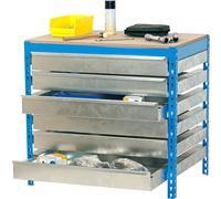 Simonrack Banco de trabajo BT5 – 600 kg, 842×1210×760 mm, 6 cajones, azul/madera