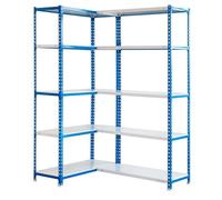 Simonrack Estantería metálica esquina Simoncorner – Sin tornillos, 10 baldas, 80 kg – Azul/Blanco