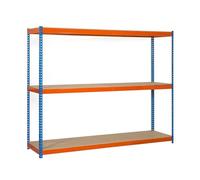SimonRack Estanteria Metalica Almacenaje de Acero Industrial, 1500x1500x600 mm, 3 Baldas Madera, Soporta 400 kg de Punto Flexión por balda, Azul/Naranja/Madera - SimonTaller Multicolor Large