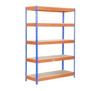Simon Rack Estanteria Industrial, 2000x1000x450 mm, 300 kg de Punto Flexión, 5 Estantes Madera, Estanterias Almacenaje, Estanterias Metalicas, Azul/Naranja/Madera - SimonTaller