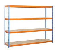 Simon Rack Estanteria Industrial, 2000x1200x600 mm, 400 kg de Punto Flexión, 4 Estantes Madera, Estanterias Almacenaje, Estanterias Metalicas, Azul/Naranja/Madera - SimonTaller