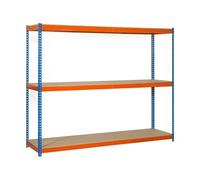 Simon Rack Estanteria Industrial, 2000x1800x450 mm, 400 kg de Punto Flexión, 3 Estantes Madera, Estanterias Almacenaje, Estanterias Metalicas, Azul/Naranja/Madera - SimonTaller