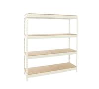 Simon Rack Estantería Industrial, 2000x1800x600 mm, 600 kg de Punto Flexión, 4 Estantes Madera, Estantería Garaje, Blanco/Madera - Simonforte