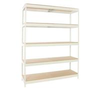Simon Rack Estantería Industrial, 2000x1800x600 mm, 600 kg de Punto Flexión, 5 Estantes Madera, Estantería Garaje, Blanco/Madera - Simonforte