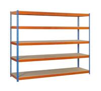 Simon Rack Estanteria Industrial, 2500x1200x750 mm, 400 kg de Punto Flexión, 5 Estantes Madera, Estanterias Almacenaje, Estanterias Metalicas, Azul/Naranja/Madera - SimonTaller