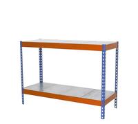 Simon Rack Estanteria Industrial, 900x1200x450 mm, 400 kg de Punto Flexión, 2 Estantes, Estanterias Almacenaje, Estanterias Metalicas, Azul/Naranja/Galva - SimonTaller
