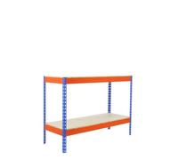 Simon Rack Estanteria Industrial, 900x1200x450 mm, 400 kg de Punto Flexión, 2 Estantes Madera, Estanterias Almacenaje, Estanterias Metalicas, Azul/Naranja/Madera - SimonTaller