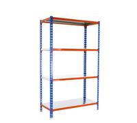 Simon Rack Estanteria Metalica, 1500x1000x400 mm, 4 Alturas, Bandeja Metal, 180 kg de Punto Flexión, Estanteria Almacenaje, Azul/Naranja/Galva - Simonclick