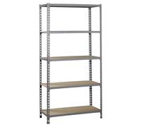 Simon Rack Estanteria Metalica, 1800x800x300 mm, 5 Alturas, Bandeja Madera, 150 kg de Punto Flexión, Estanteria Almacenaje, Gris/Madera - Maderclick