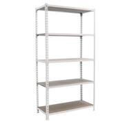 Simon Rack Estanteria Metalica, 1800x800x400 mm, 5 Alturas, Bandeja Madera, 150 kg de Punto Flexión, Estanteria Almacenaje, Blanco/Madera - Maderclick