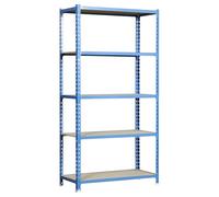 Simonrack Estantería metálica 1800x800x400 mm, 5 alturas, baldas madera, 150 kg - Azul/Madera