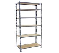 Simon Rack Estanteria Metalica, 2500x800x300 mm, 6 Alturas, Bandeja Madera, 150 kg de Punto Flexión, Estanteria Almacenaje, Gris/Madera - Maderclick