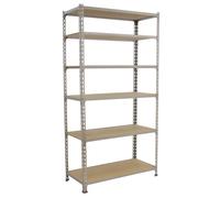 Simon Rack Estanteria Metalica, 2500x800x300 mm, 6 Alturas, Bandeja Madera, 150 kg de Punto Flexión, Estanteria Almacenaje, Galvanizado/Madera - Maderclick