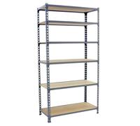 Simon Rack Estanteria Metalica, 2500x800x500 mm, 6 Alturas, Bandeja Madera, 150 kg de Punto Flexión, Estanteria Almacenaje, Gris/Madera - Maderclick