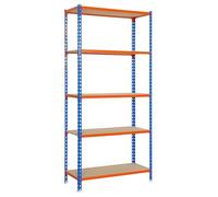 Simon Rack Estanterias Metalicas, 1800x900x500 mm, 5 Baldas de Madera, 150 kg de Punto Flexión, Estanterias Almacenaje, Azul/Naranja/Madera - Maderclick