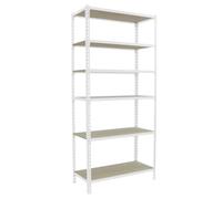 Simon Rack Estanterias Metalicas, 2500x1200x500 mm, 6 Baldas de Madera, 200 kg de Punto Flexión, Estanterias Almacenaje, Blanco/Madera - Maderclick