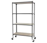 Simon Rack Estanterias Metalicas con Ruedas, 1575x1000x300 mm - Maderclick | 4 Baldas de Madera, 75 kg de Punto Flexión, Gris/Madera, Pintura anticorrosión, Montaje sistema clic