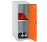 Simonrack Taquilla vestuario pequeña 915x300x500 mm, armario metálico, gris/naranja, incluye llave