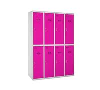 Simon Rack Taquillas Vestuario 2 Puertas 1800x1200x500 mm - Simonlocker | 3 Módulos, Incluye 2 Llaves, Gris/Rosa, Pintura anticorrosión