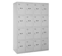 Simon Rack Taquillas Vestuario Metálicas, 4 Módulos 16 Puertas, Incluye Llave, 1800x1200x500 mm, Gris - Simonlocker