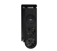 SIMON - Enchufe Múltiple, Regleta de Enchufe Plano, Ladrón de Enchufes con Interruptor, 2 Tomas Schuko 16A 250V + 2 Enchufes USB A, con Clip de Fijación y Cable 2 Metros, Color Negro