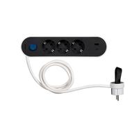 SIMON - Enchufe Múltiple, Regleta de Enchufe Plano, Ladrón de Enchufes con Interruptor de Luz, Ordenacables, 3 Tomas + 2USB, Quickcharge, Cable 1,4 m y Clavija Extraplana Lateral, Color Blanco y Negro