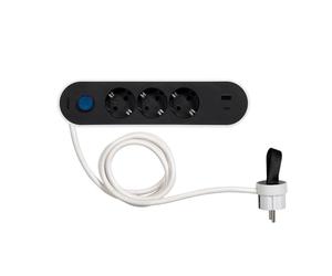 SIMON Regleta Plana 3 Tomas + 2 USB Quick Charge | Interruptor, ladrón con ordenacables, cable 1,4m, clavija extraplana lateral.