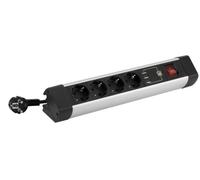 Simon Regleta de enchufe plano 4 tomas 16 A + 3 USB A, 1,5 m, con protección – Aluminio/Negro