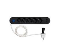 SIMON - Enchufe Múltiple, Regleta de Enchufe Plano, Ladrón de Enchufes con Interruptor de Luz, Ordenacables, 5 Tomas + 2USB, Quickcharge, Cable 1,4 m y Clavija Extraplana Lateral, Color Blanco y Negro