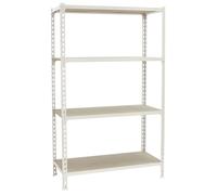 SimonRack Estanteria Metalica, 4 Baldas Madera Ajustables, 150 kg de Punto Flexión, 1500x1000x400 mm, Estantería Almacenaje, Sin tornillos, Blanco/Madera - Maderclick