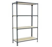 SimonRack Estanteria Metalica, 4 Baldas Madera Ajustables, 150 kg de Punto Flexión, 1500x1000x400 mm, Estantería Almacenaje, Sin tornillos, Gris/Madera - Maderclick
