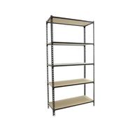 SimonRack Estanteria Metalica, 5 Baldas Madera Ajustables, 200 kg de Punto Flexión, 2000x1200x400 mm, Estantería Almacenaje, Sin tornillos, Antracita/Madera - Maderclick
