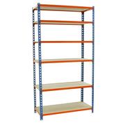 SimonRack Estanteria Metalica Almacenaje de Acero, 2500x1000x400 mm, 6 Baldas Madera, Soporta 150 kg de Punto Flexión por balda, Azul/Naranja/Madera - Maderclick Multicolor Large