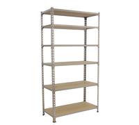 SimonRack Estanteria Metalica Almacenaje de Acero, 2500x1200x400 mm, 6 Baldas Madera, Soporta 200 kg de Punto Flexión por balda, Galva/Madera - Maderclick Silver