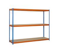 SimonRack Estanteria Metalica Almacenaje de Acero Industrial, 1500x1200x750 mm, 3 Baldas Madera, Soporta 600 kg de Punto Flexión por balda, Azul/Naranja/Madera - SimonTaller Multicolor Large