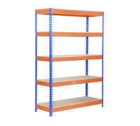 SimonRack Estanteria Metalica Almacenaje de Acero Industrial, 2000x1000x600 mm, 5 Baldas Madera, Soporta 300 kg de Punto Flexión por balda, Azul/Naranja/Madera - SimonTaller Multicolor