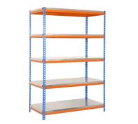 SimonRack Estanteria Metalica Almacenaje de Acero Industrial, 2000x1200x600 mm, 5 Baldas, Soporta 300 kg de Punto Flexión por balda, Azul/Naranja/Galva - SimonTaller Multicolor Large