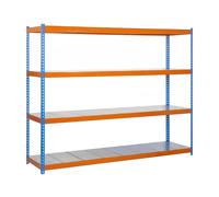 SimonRack Estanteria Metalica Almacenaje de Acero Industrial, 2000x1500x600 mm, 4 Baldas, Soporta 400 kg de Punto Flexión por balda, Azul/Naranja/Galva - SimonTaller Multicolor