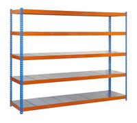 SimonRack Estanteria Metalica Almacenaje de Acero Industrial, 2000x1500x600 mm, 5 Baldas, Soporta 400 kg de Punto Flexión por balda, Azul/Naranja/Galva - SimonTaller Multicolor Large