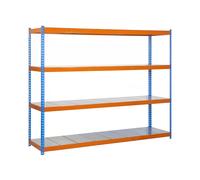 SimonRack Estanteria Metalica Almacenaje de Acero Industrial, 2000x1800x450 mm, 4 Baldas, Soporta 600 kg de Punto Flexión por balda, Azul/Naranja/Galva - SimonTaller Multicolor Large