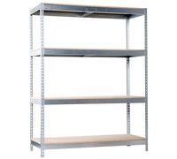 SimonRack Estanteria Metalica Almacenaje de Acero Industrial, 2000x1800x600 mm, 4 Baldas Madera, Soporta 600 kg de Punto Flexión por balda, Galva/Madera - SimonTaller Silver Large