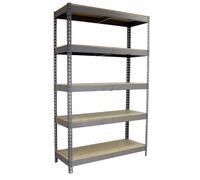 SimonRack Estanteria Metalica Almacenaje de Acero Industrial, 3000x1500x750 mm, 5 Baldas Madera, Soporta 400 kg de Punto Flexión por balda, Gris/Madera - SimonTaller Gray Large