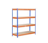 Simonrack Estantería metálica 1204-4 – 4 baldas madera, 300 kg por balda – Azul/Naranja/Madera